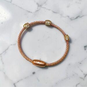 Twisted copper cable magnetic closure bracelet with rhinestone accents